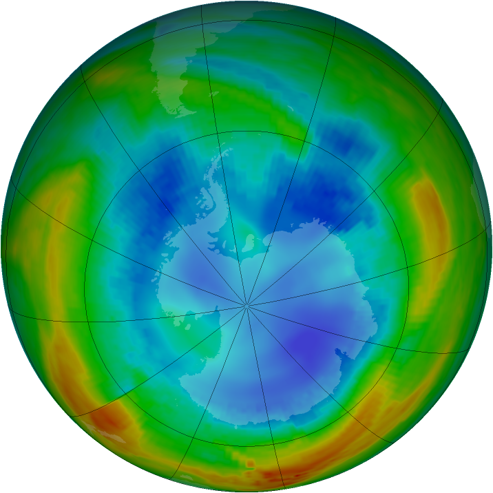 Antarctic ozone map for 19 August 1991